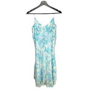 Vintage Y2K Ann Taylor Blue Floral Chiffon Spaghetti Strap Silk Slip Midi Dress